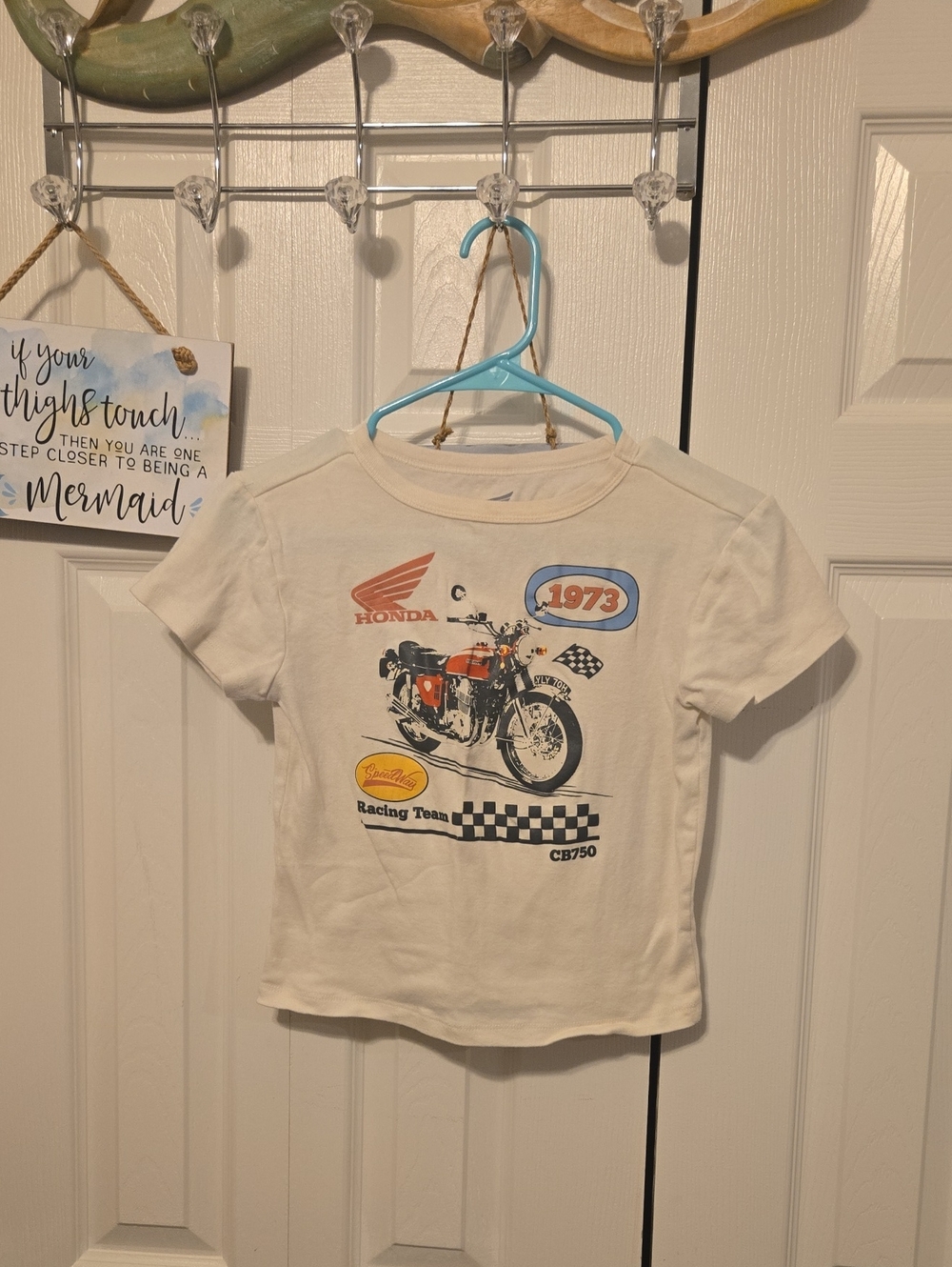 Honda Cream Graphic Crop Top - Vintage Motorcycle Print